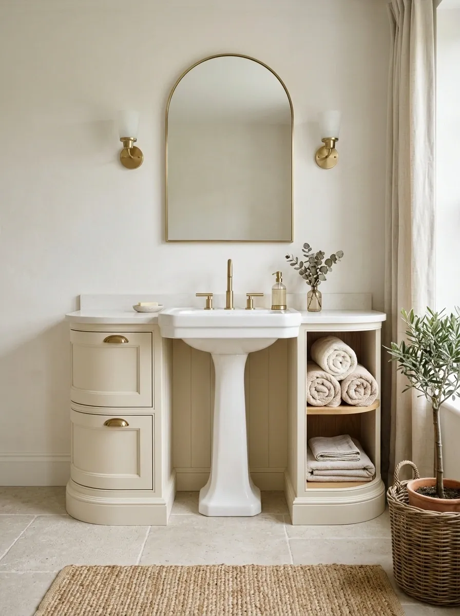 Soft Cream Cabinet With Curved Side Wings