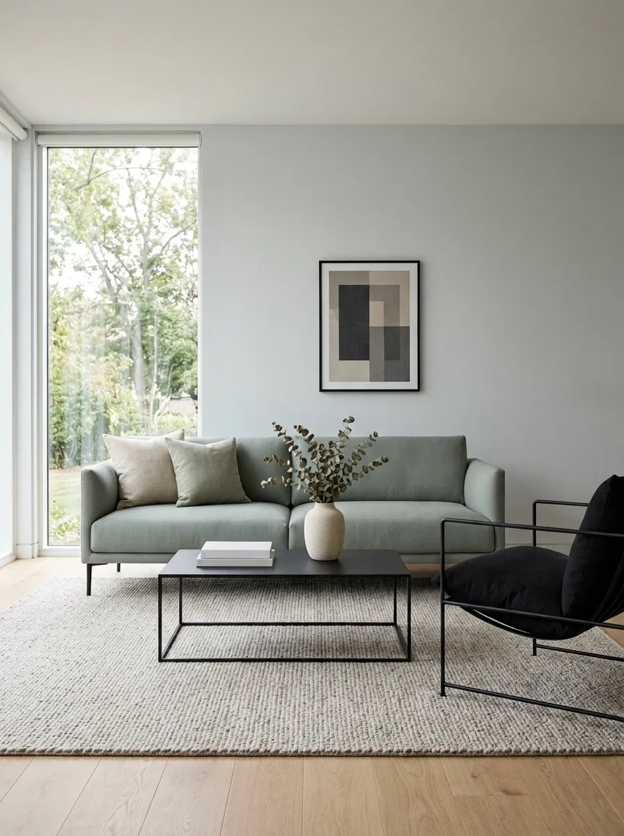 Soft Gray-Green Sofa in a Minimal Contemporary Room