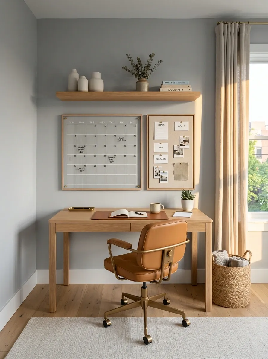Soft Gray Office With a Planning Wall