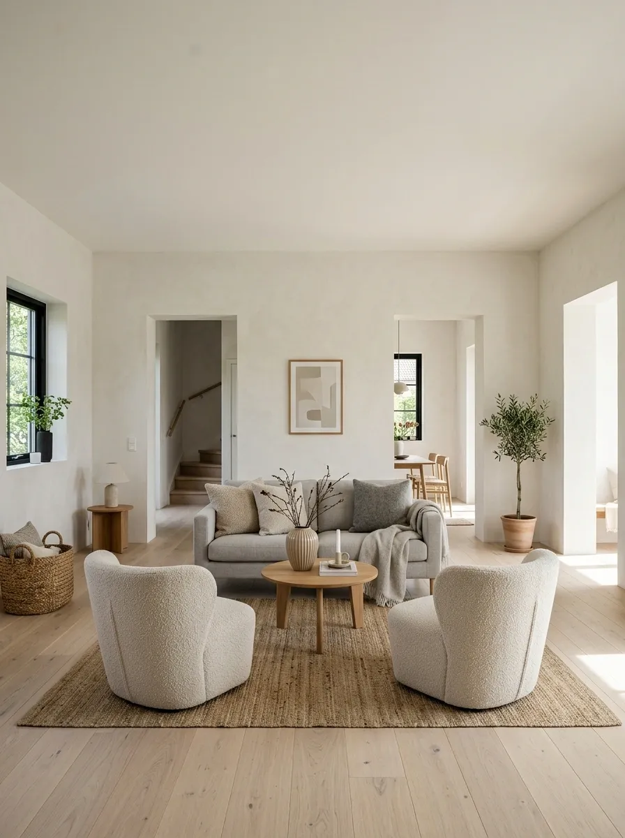 Soft Scandinavian Living Room With a Central Conversation Zone