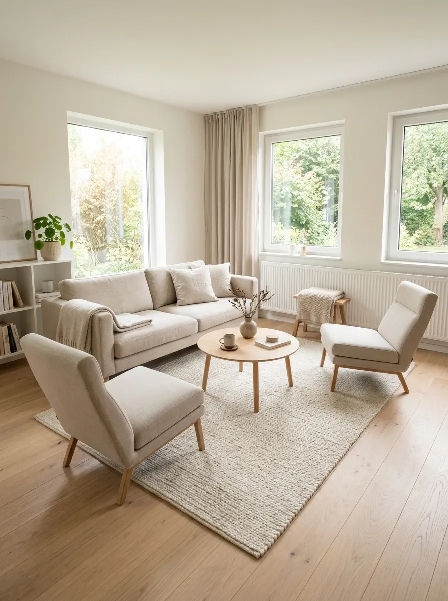 Soft Scandinavian Living Room With Two Compact Recliners