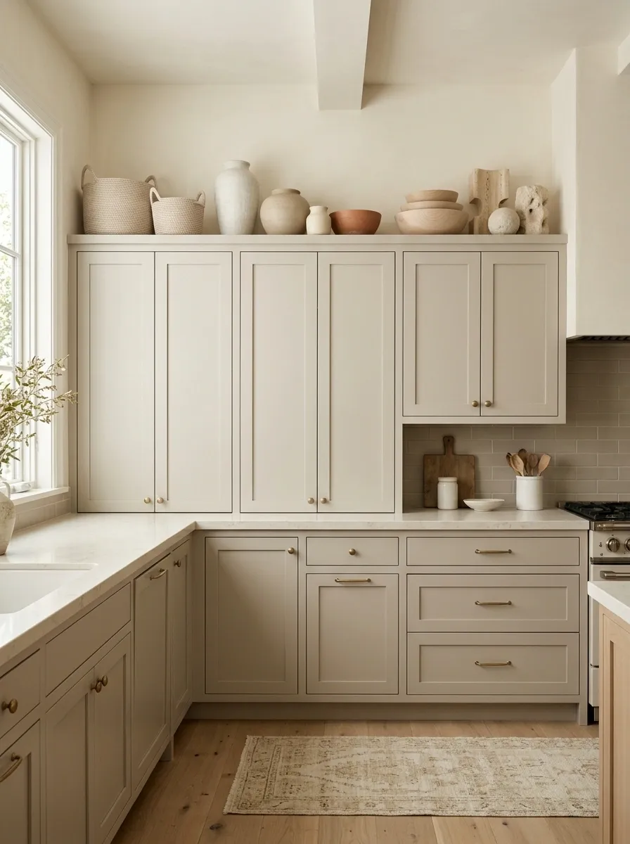 Soft Taupe Kitchen With Subtle Linen and Ceramic Layers