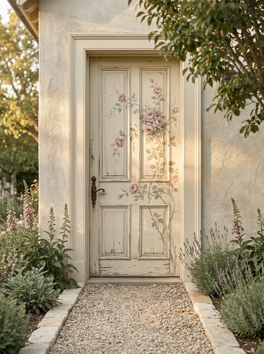 Soft Vintage Rose Door With English Garden Surround