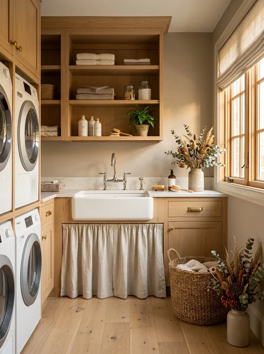 Soften a Utility Sink With Linen Curtains