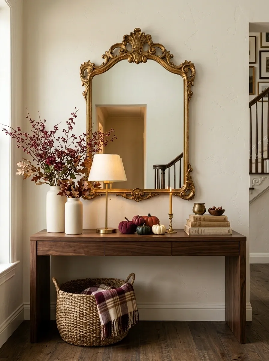 Sophisticated Fall Entry With Burgundy, Walnut, and Antique Gold
