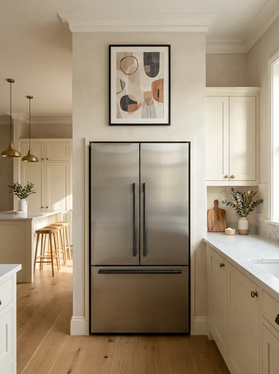 Stainless Steel Refrigerator With One Slim Black Frame