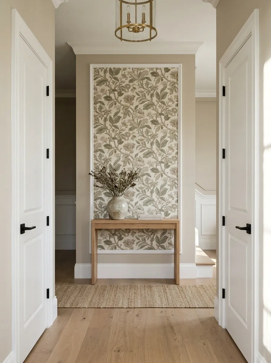 Statement Wallpaper Panel With a Quiet Console
