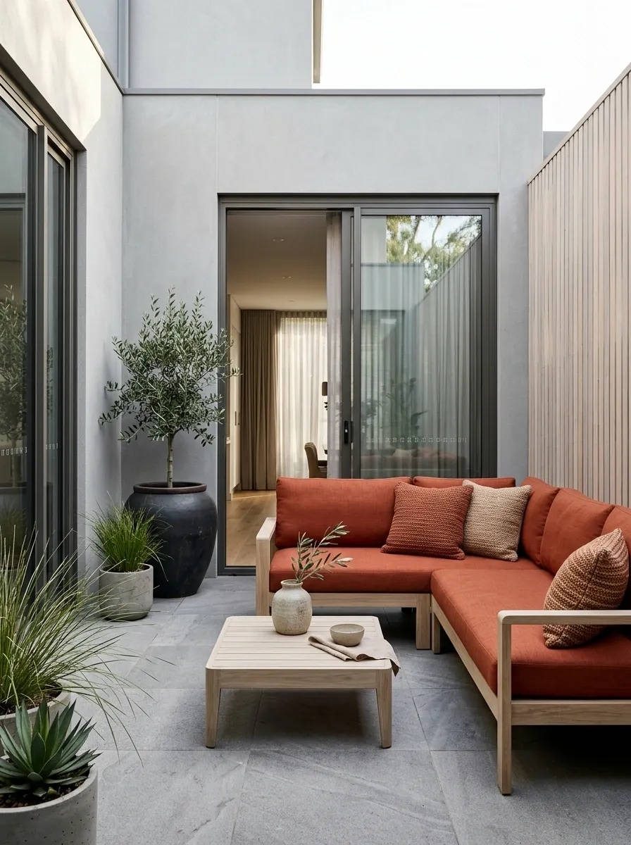 Stone Gray and Rust Modern Patio