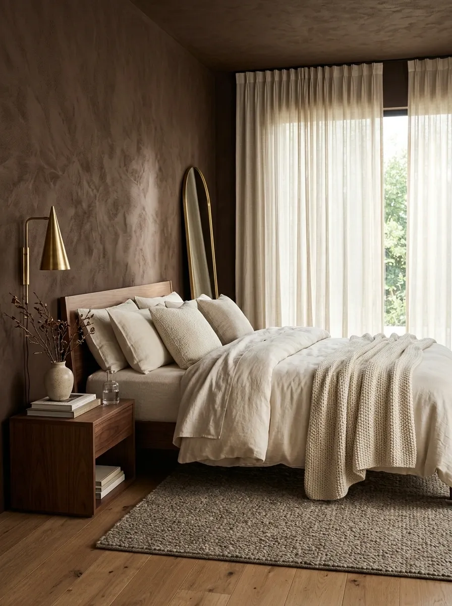 Style a Brown Bedroom With Cream and Brass