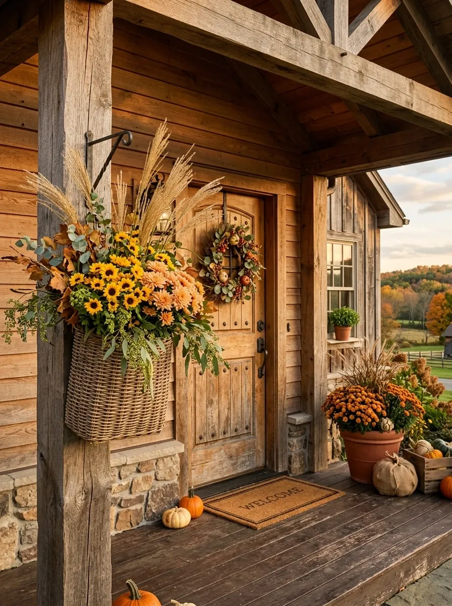 Sunflower And Golden Grass Country Basket