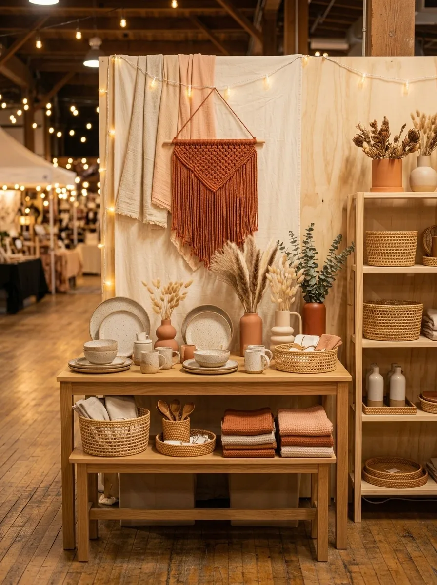 Sunset-Toned Booth With Rust, Peach, and Natural Canvas