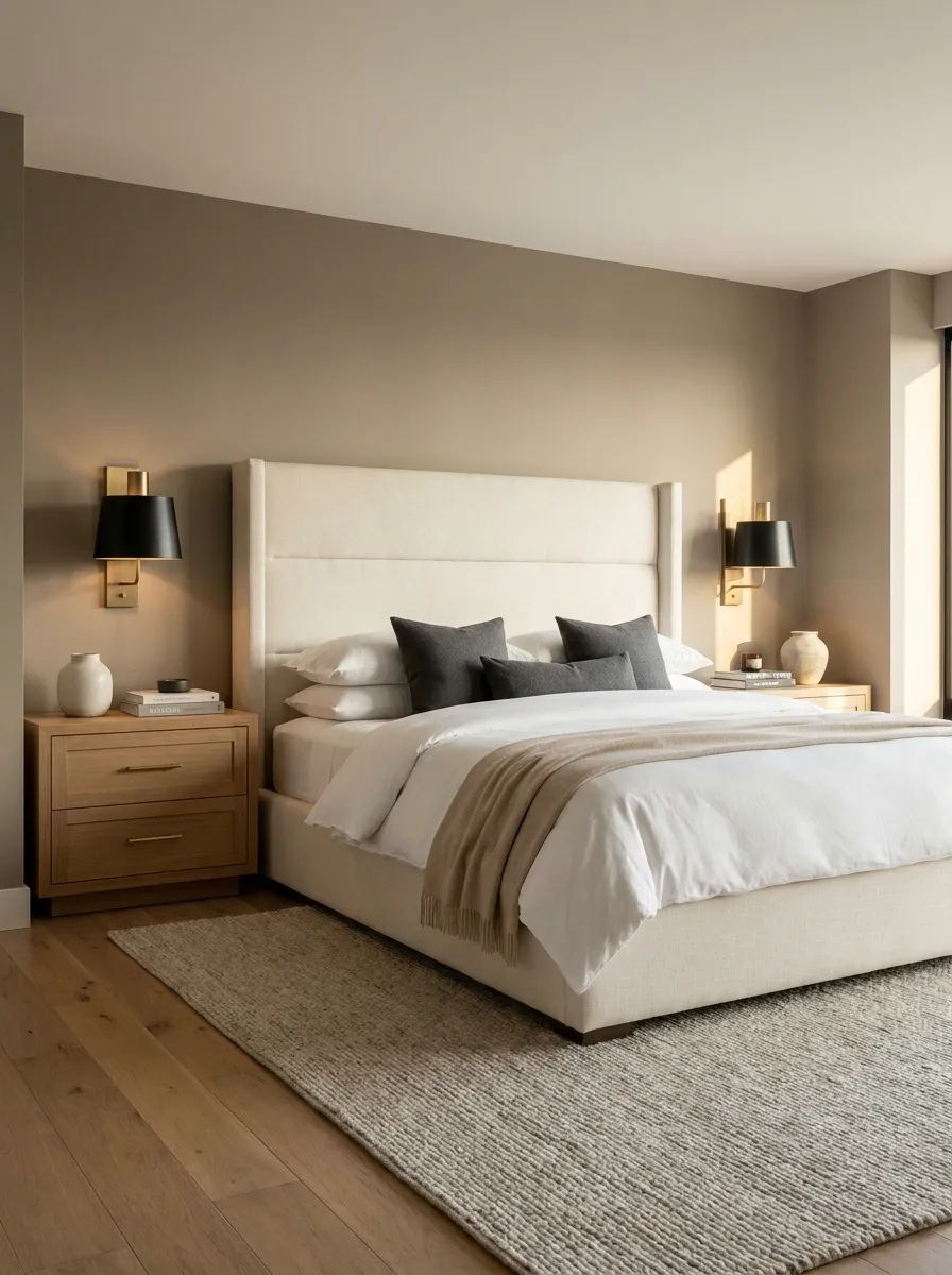 Symmetrical Built-In Nightstands With Wall Sconces