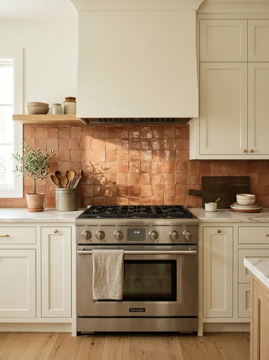 Terracotta and Cream Kitchen With Handmade Backsplash