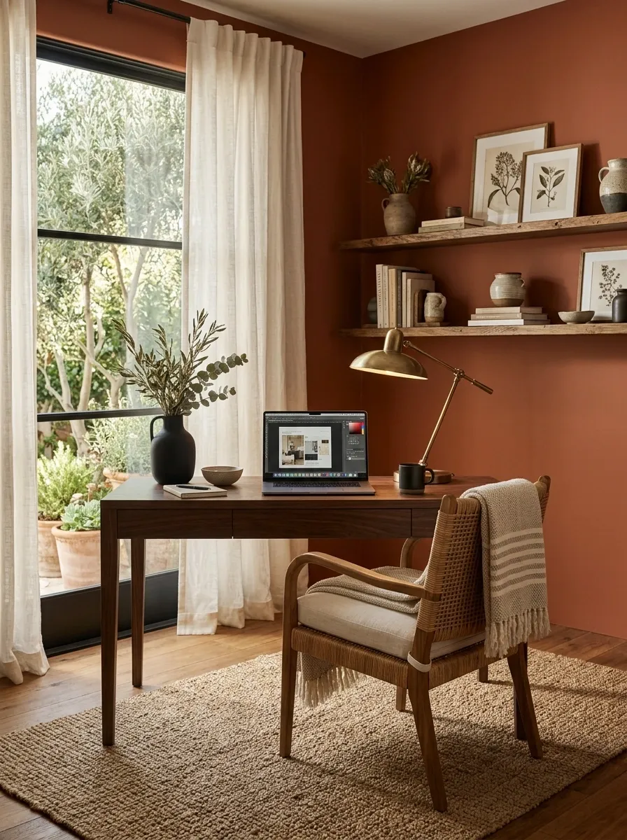 Terracotta and Walnut Office With a Mediterranean Influence