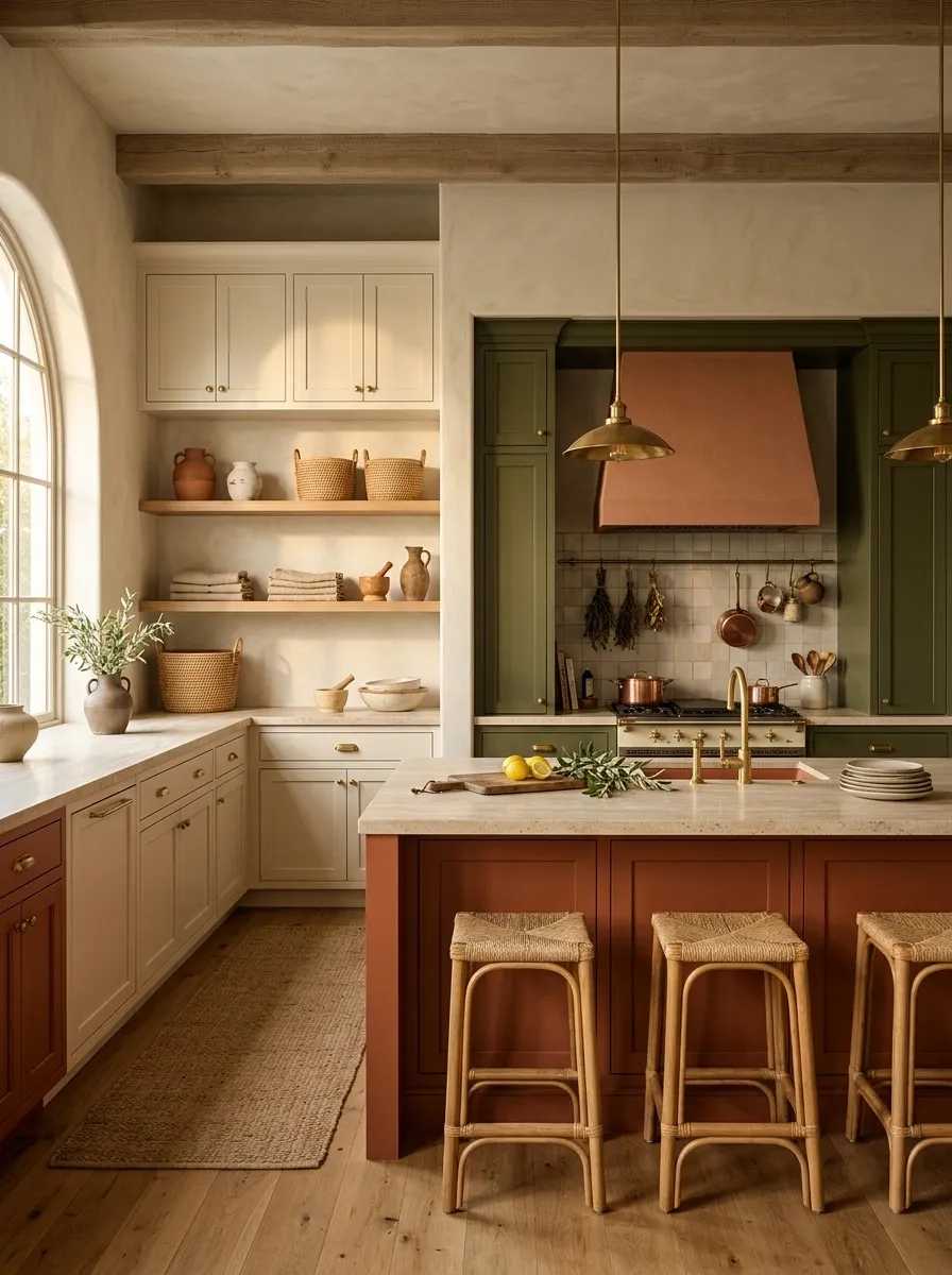 Terracotta, Cream, and Olive Mediterranean Kitchen