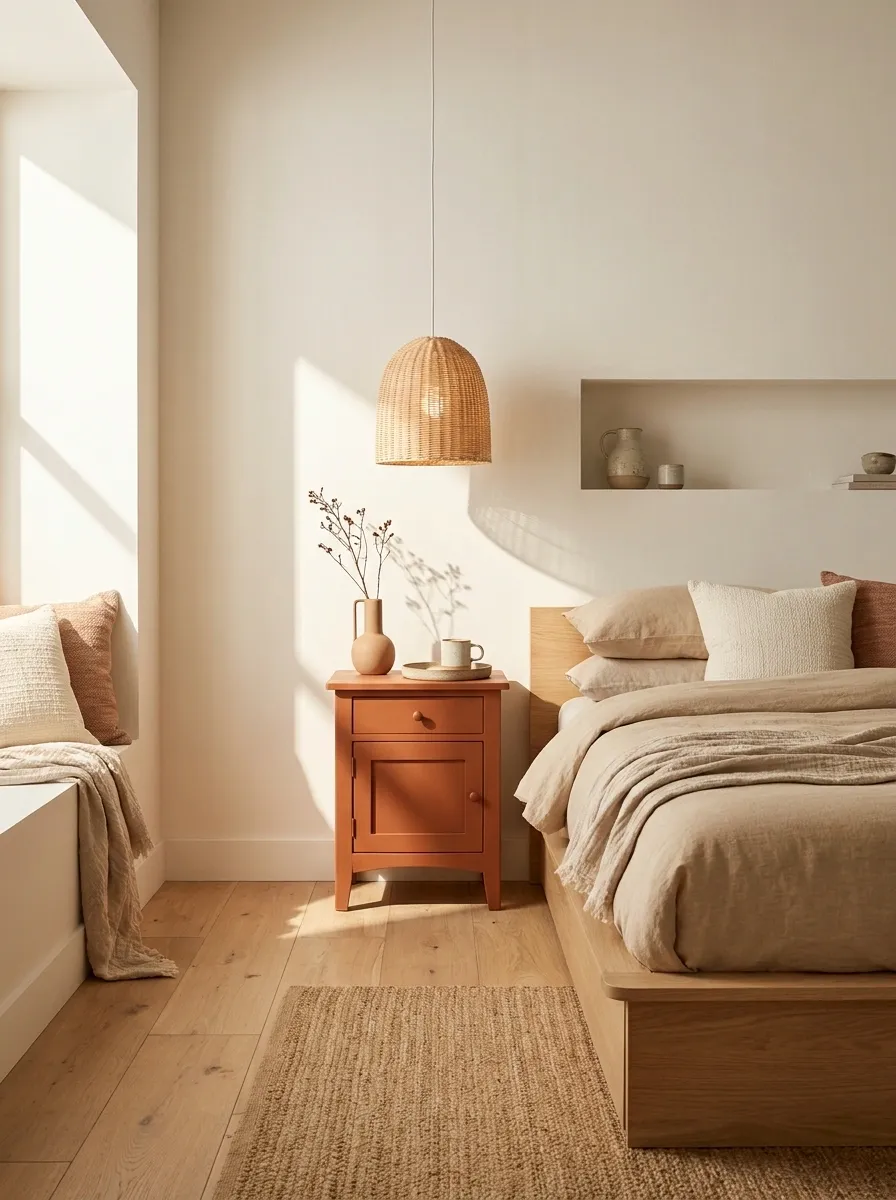 Terracotta Nightstands With A Cream And Clay Palette