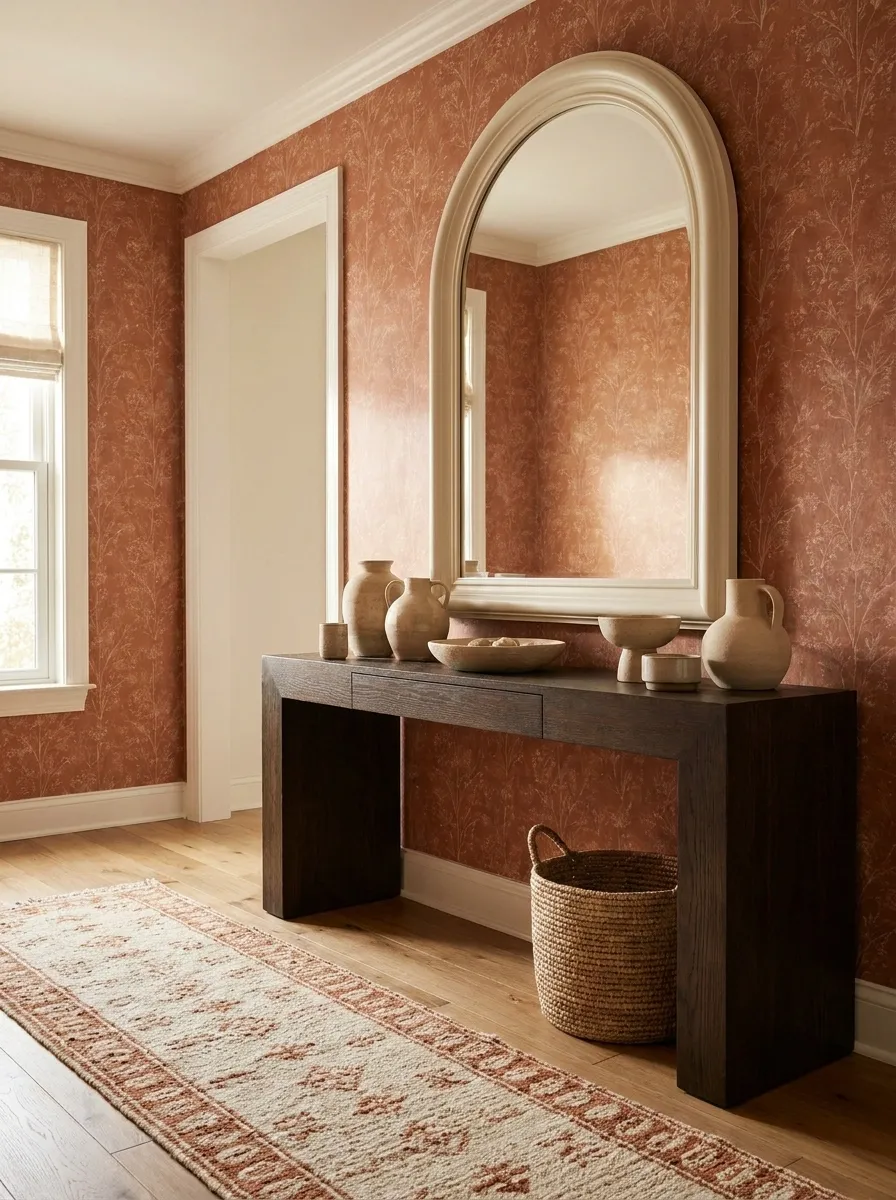 Terracotta Wallpaper With Cream and Dark Brown Accents