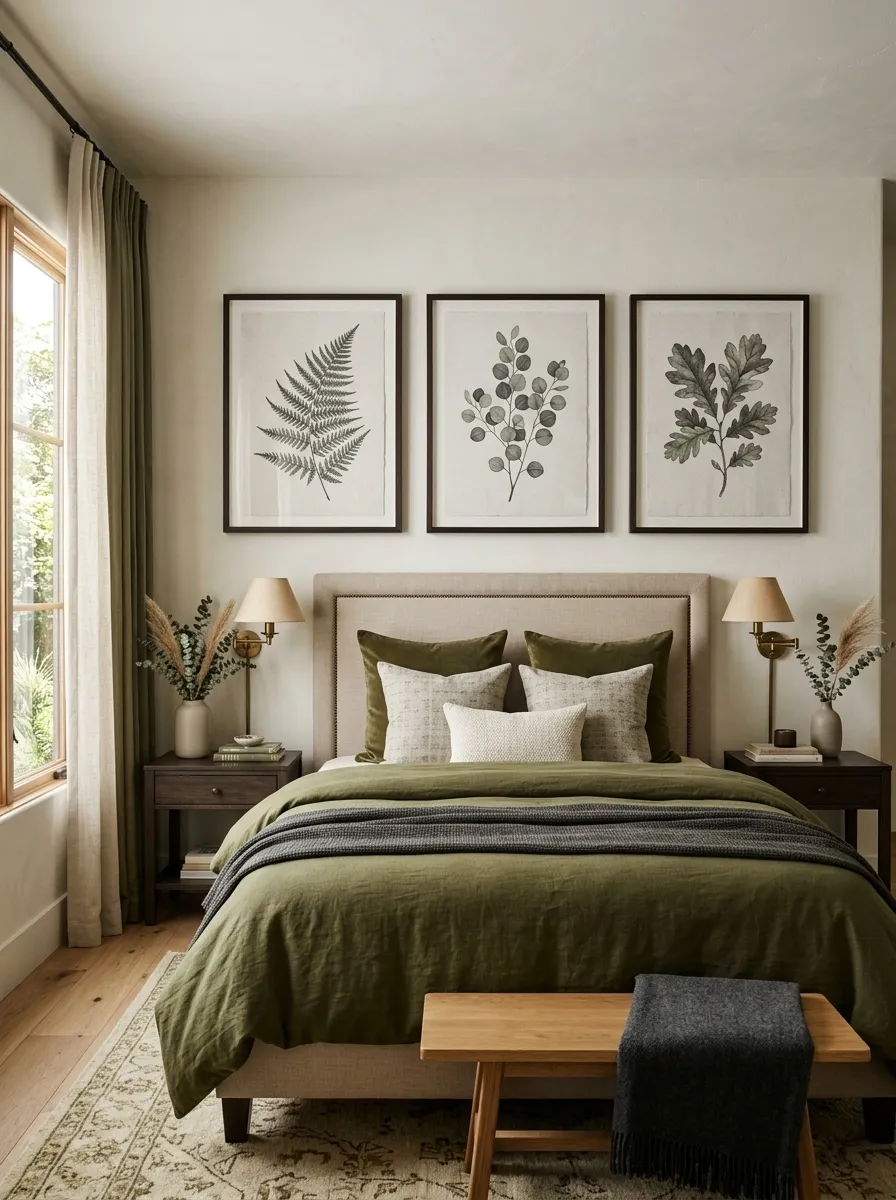 Three Oversized Botanical Prints in a Symmetrical Arrangement