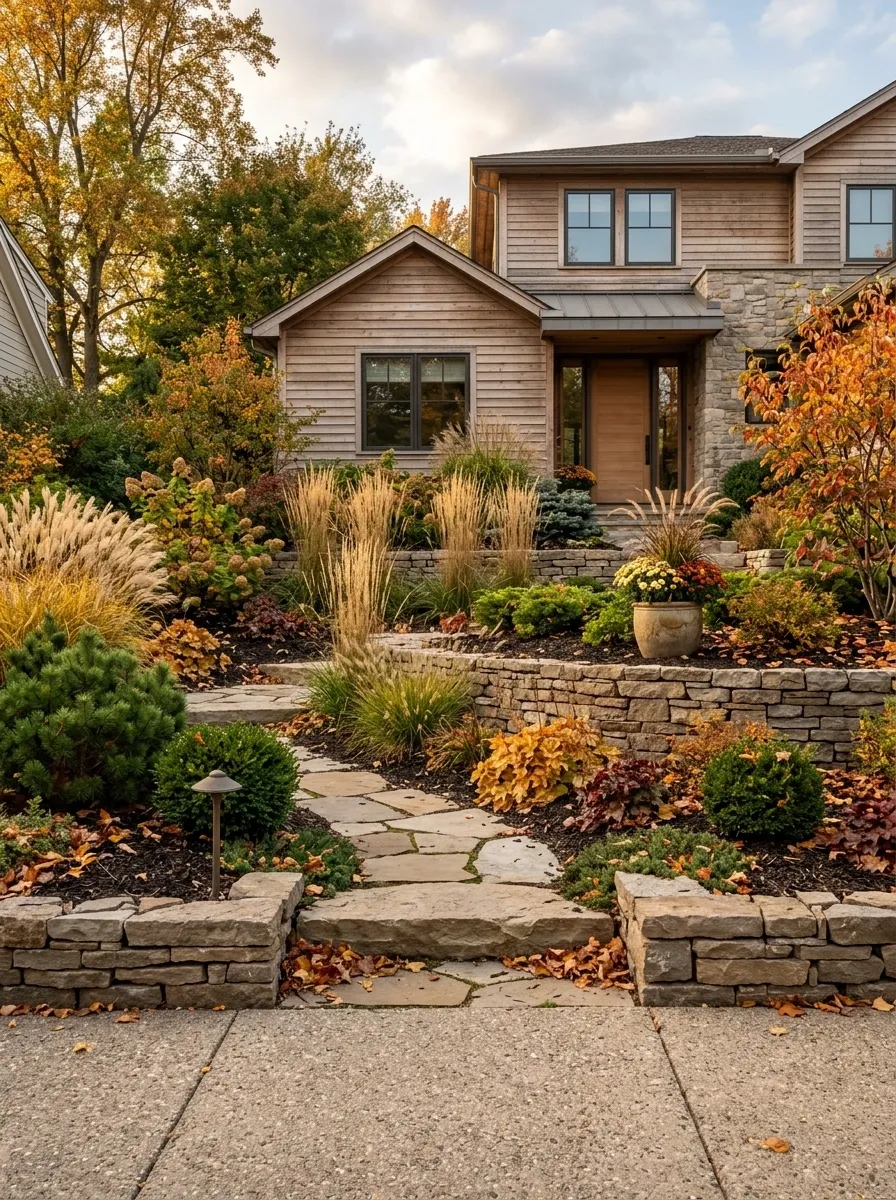 Tiered Front Bed for a Sloped Yard