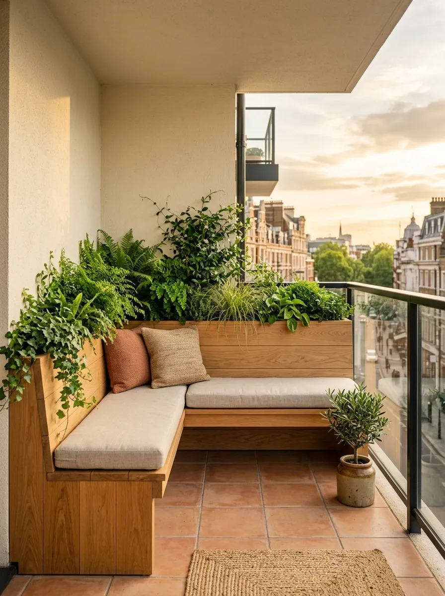 Tiny Balcony Garden With a Built-In Planter Bench Combination