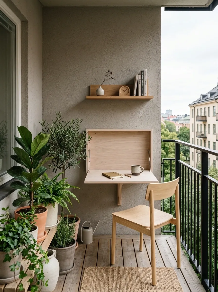 Tiny Balcony Workspace With a Folding Desk