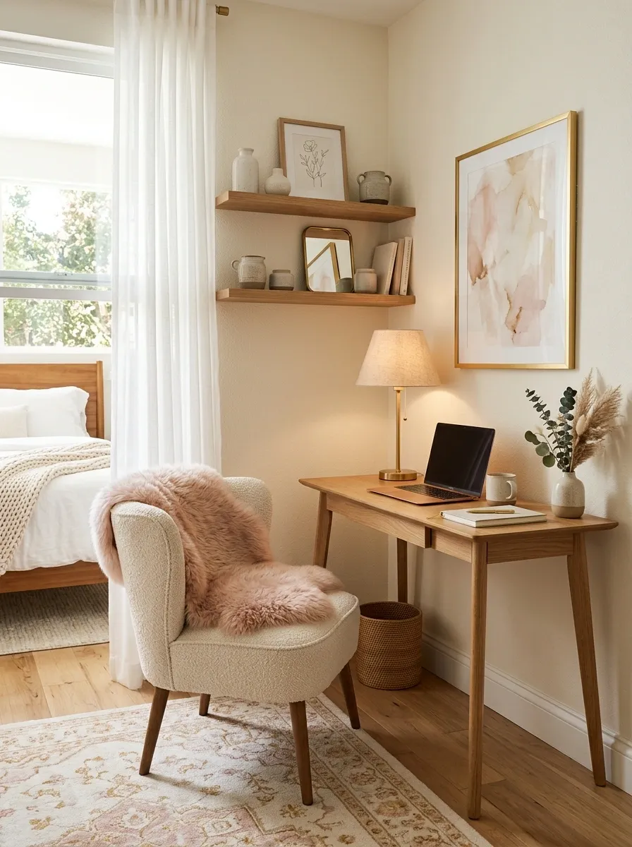 Tiny Bedroom Corner Turned Feminine Workspace
