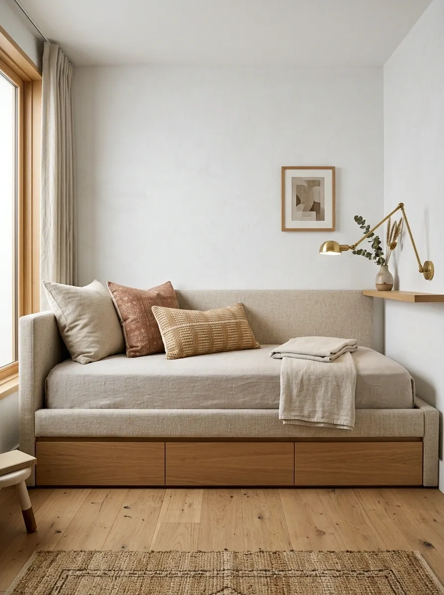 Tiny Bedroom With a Tailored Daybed and Hidden Storage