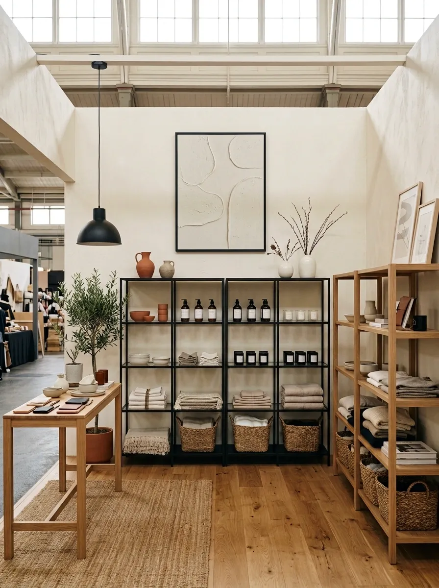 Tiny Black-and-Cream Boutique Booth With Graphic Signage