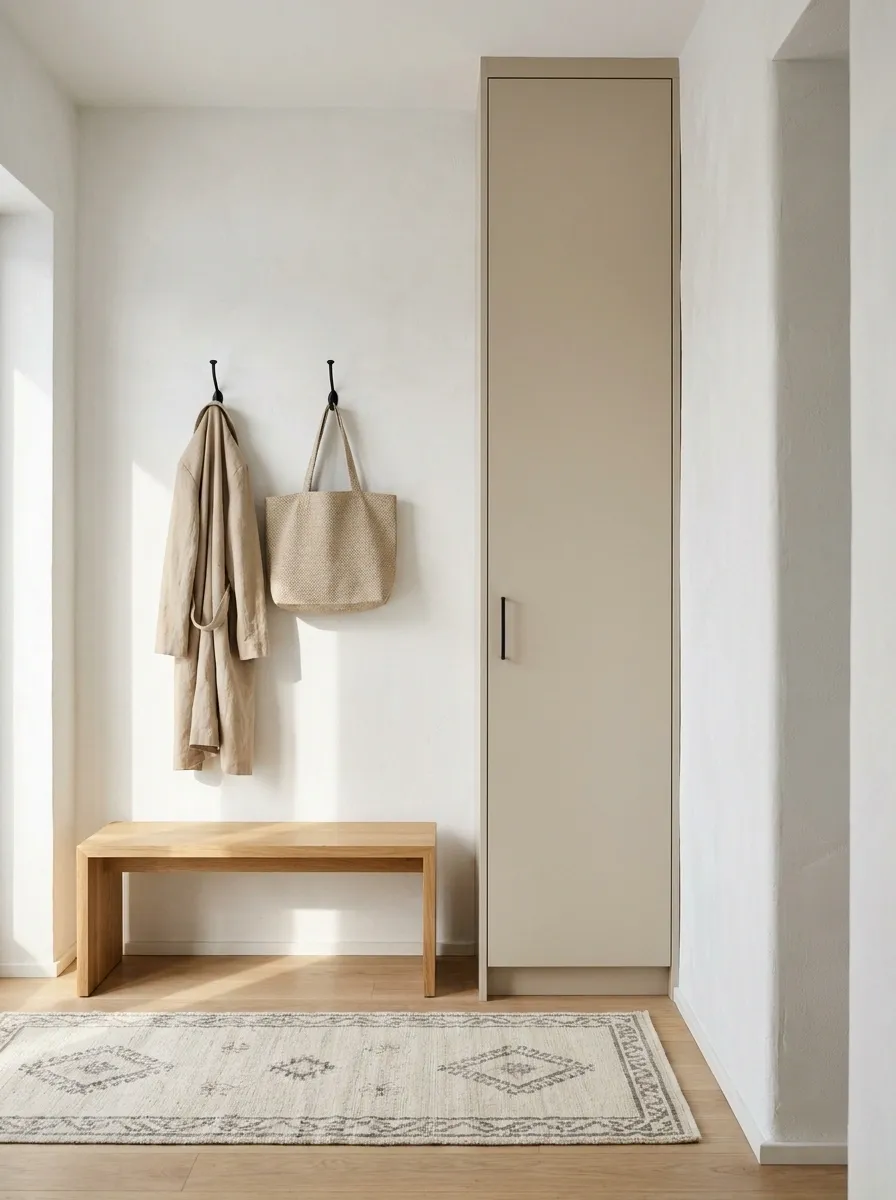 Tiny Entryway Built Around a Tall Storage Cabinet