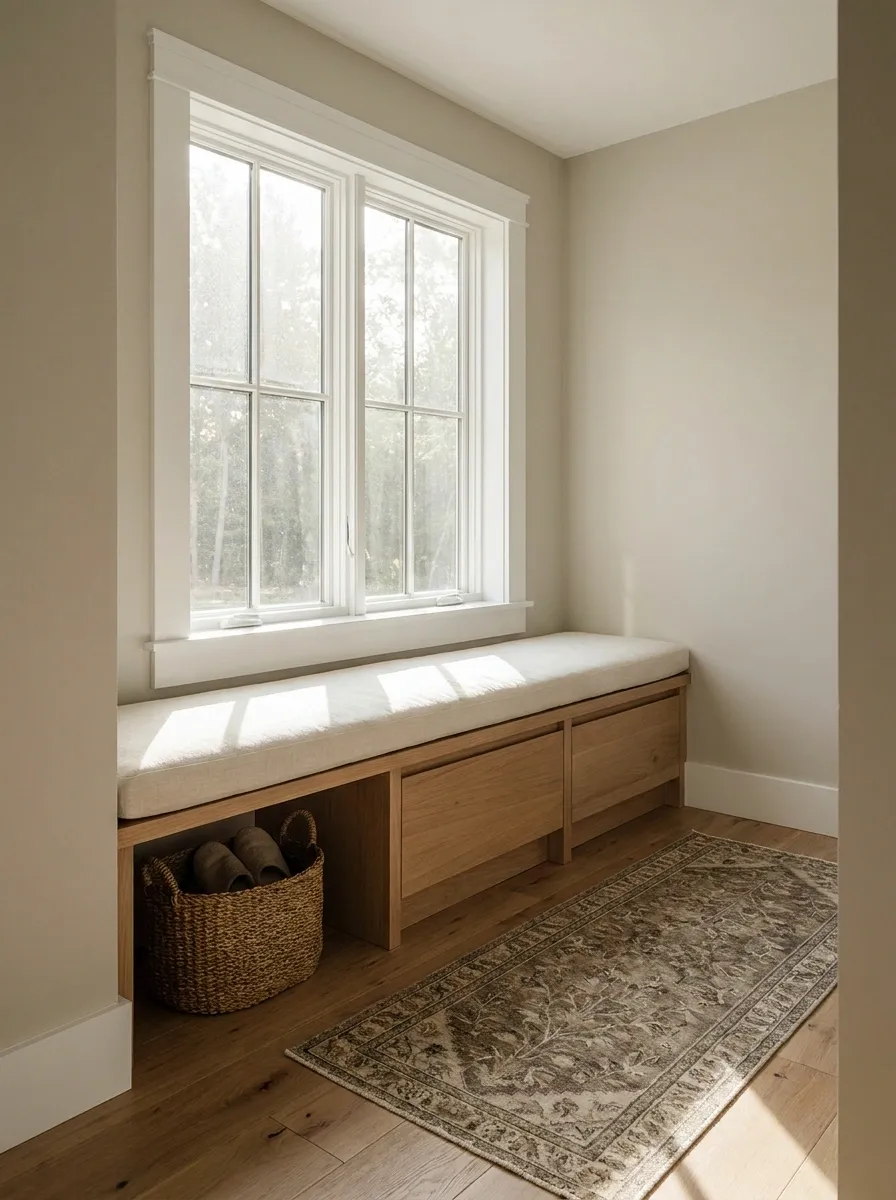 Tiny Entryway With a Built-In Bench Under a Window