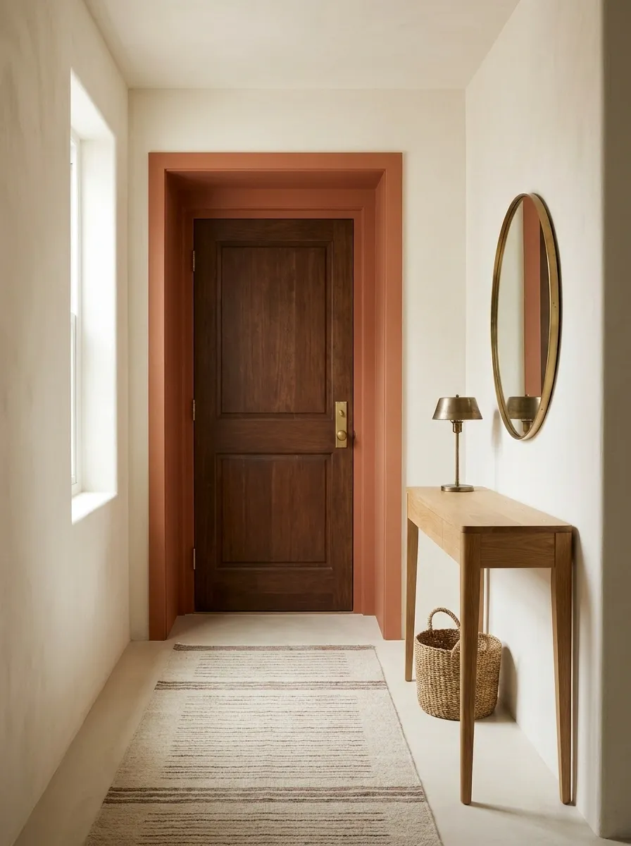Tiny Entryway With a Layered Frame Around the Door