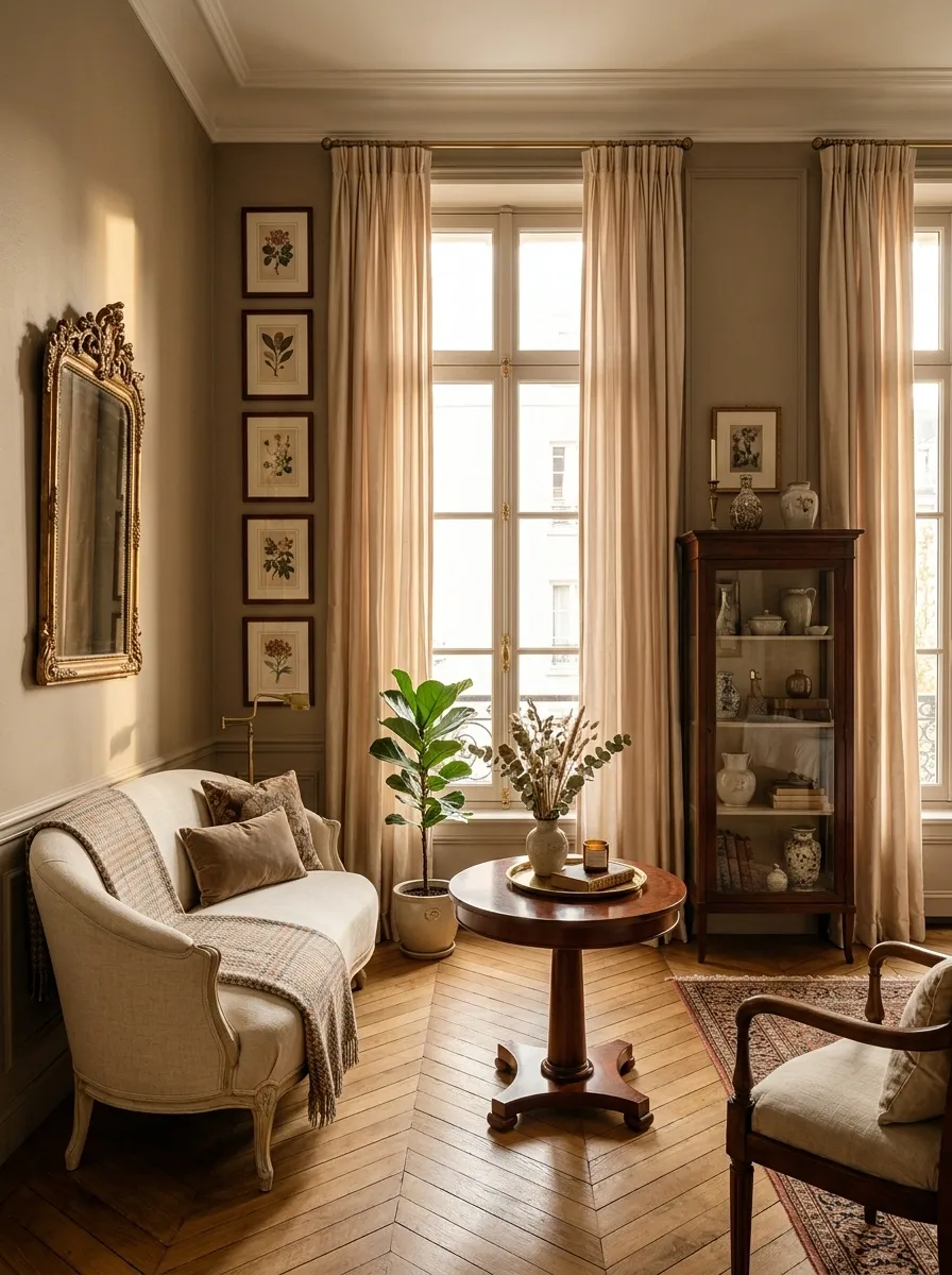 Tiny French Salon Studio With Curved Furniture