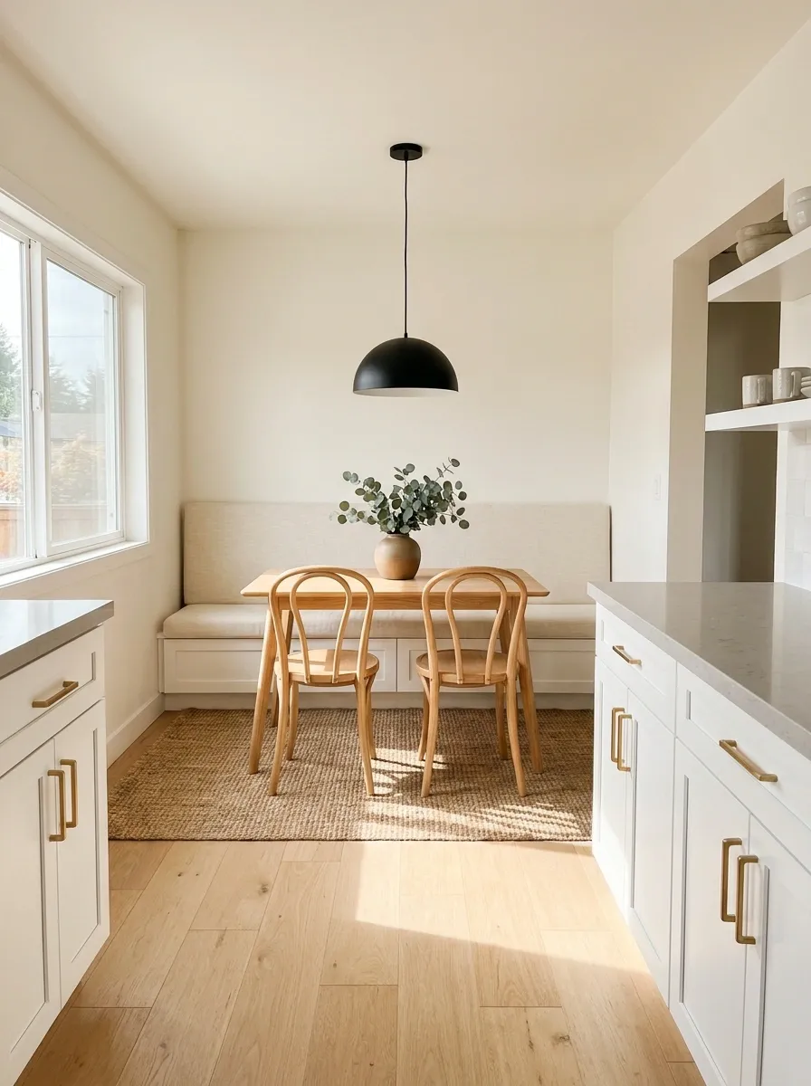 Tiny Kitchen With One-Sided Dining Bench