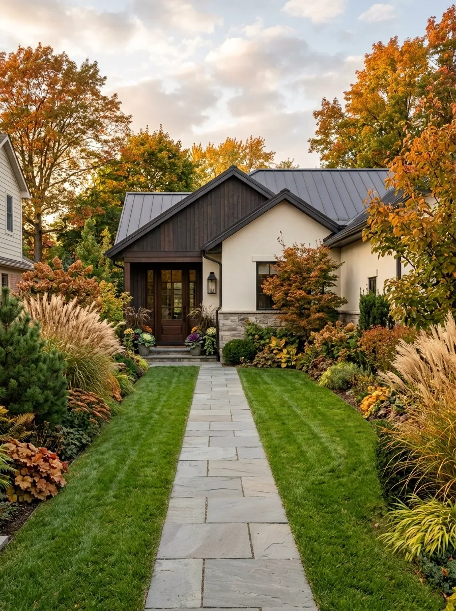 Tiny Lawn Framed by Full Fall Borders