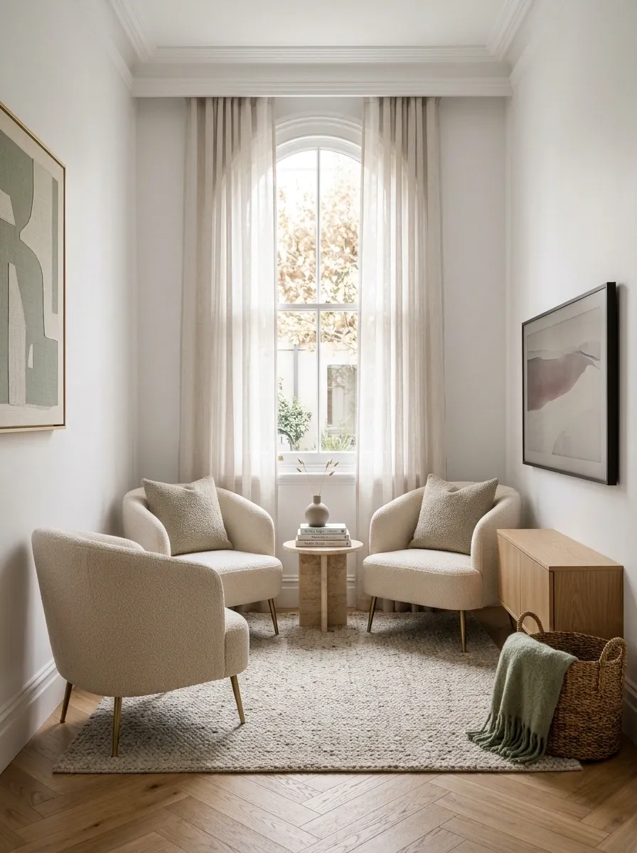 Tiny Living Room With Two Compact Armchairs Facing the TV