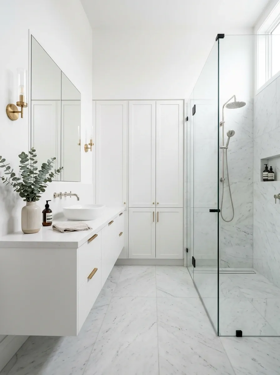 Tiny White Bathroom With Smart Built-In Storage