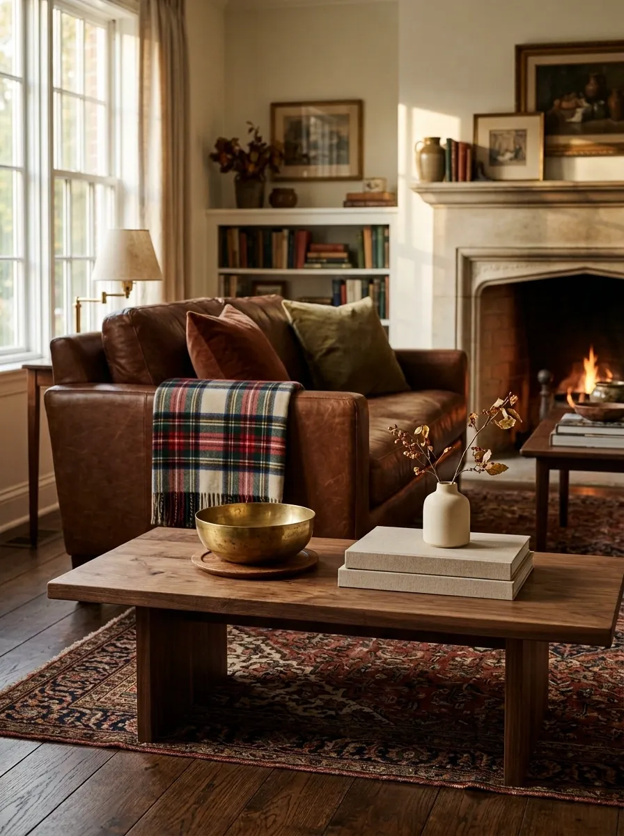 Traditional Autumn Table With Tartan and Leather