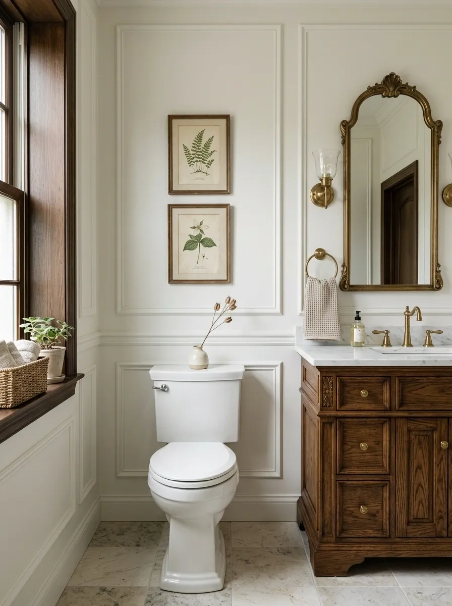 Traditional Bathroom With Layered Framed Artwork