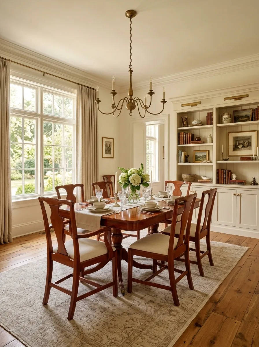 Traditional Dining Room With Cherry, Oak, and Painted Cabinetry