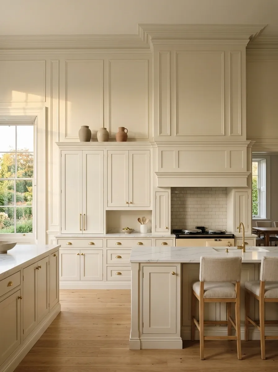 Traditional Kitchen With Architectural Paneling Above the Cabinets
