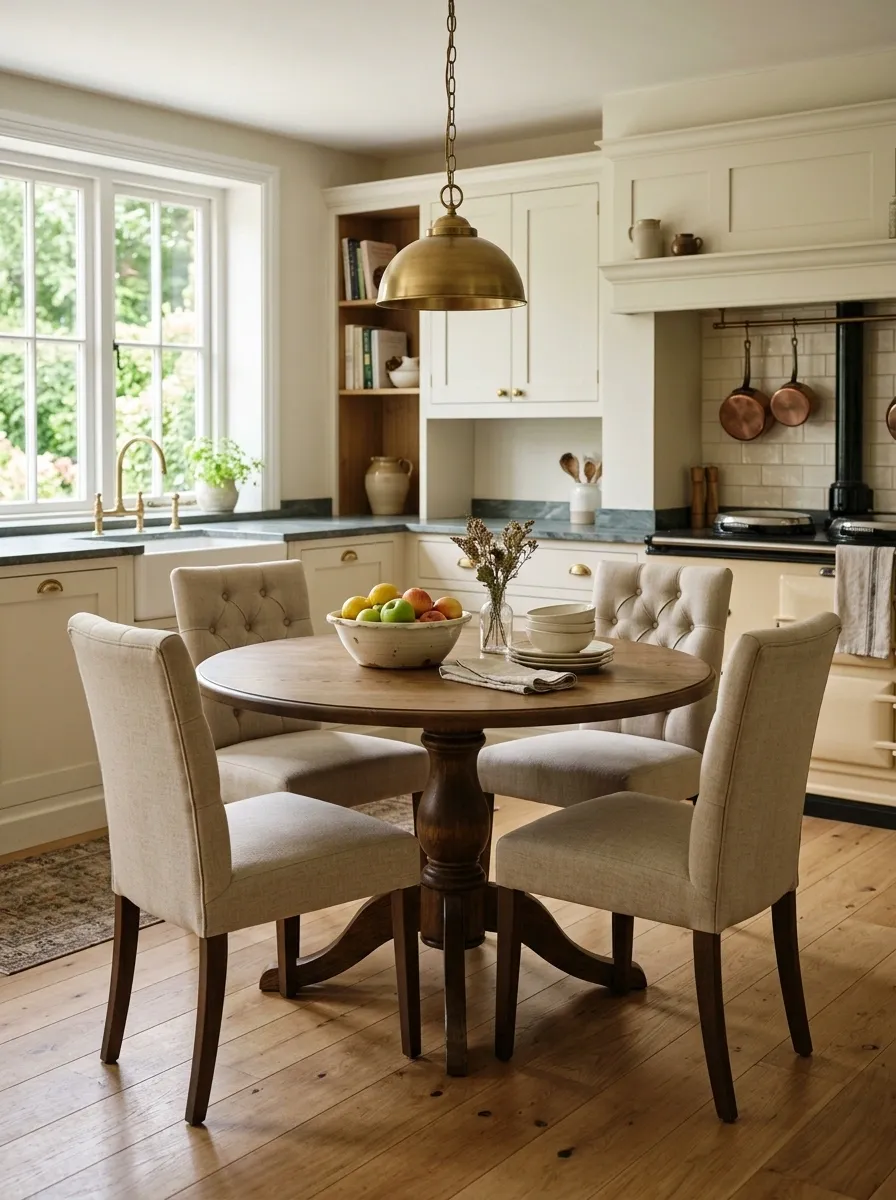Traditional Kitchen With Round Pedestal Table