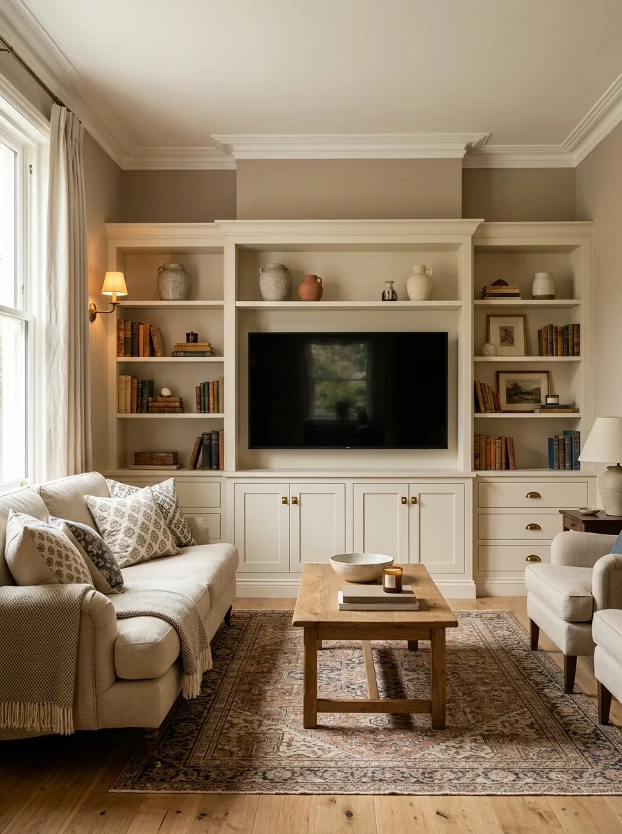 Traditional Small Living Room With a Framed TV Cabinet