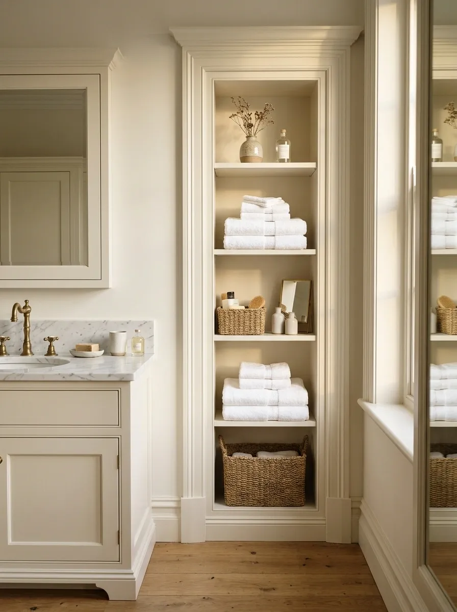 Traditional Vanity With Built-In Linen Shelves