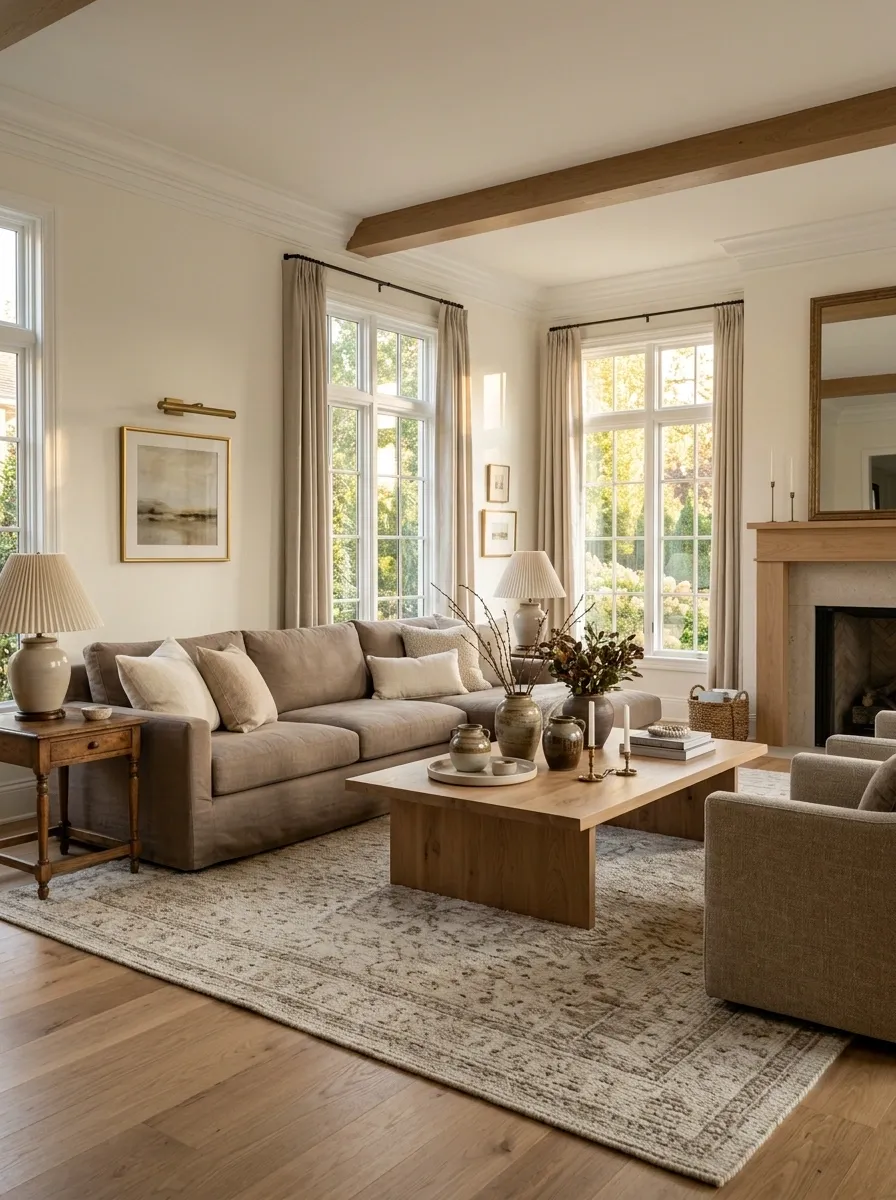Transitional Living Room With Sectional and Formal Accent Chairs