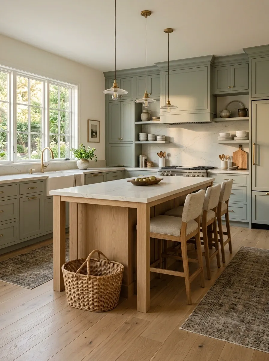 Try a Dusty Green Instead of Bright Green for a Softer Kitchen
