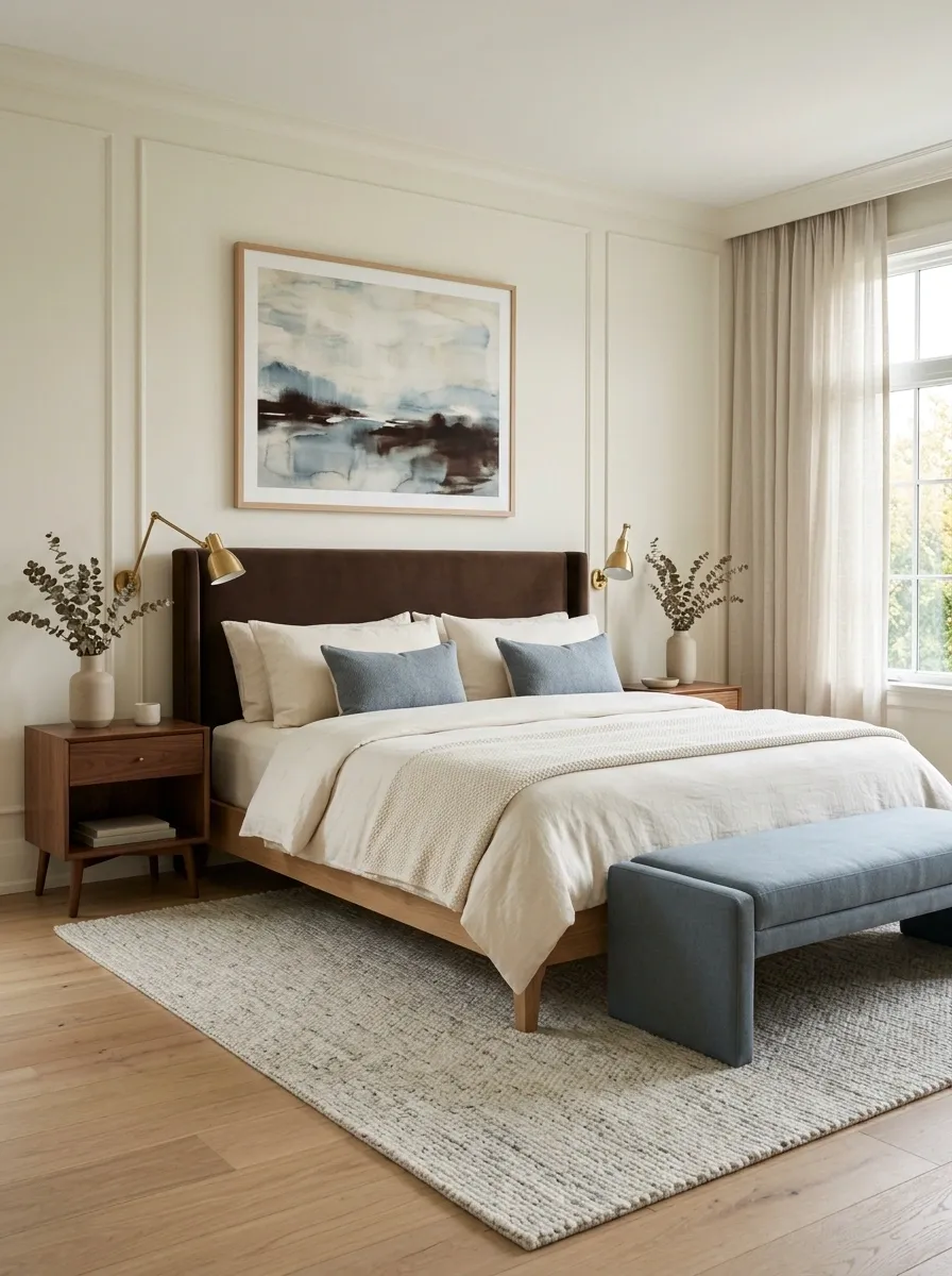 Try Brown and Dusty Blue for a Cooler Bedroom