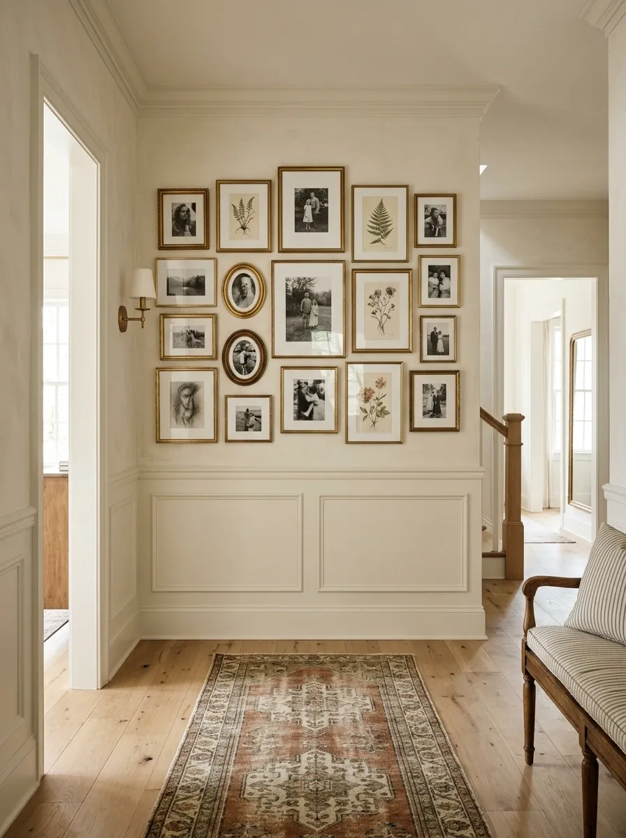 Turn a Dull Hallway Into a Mini Gallery With Existing Frames