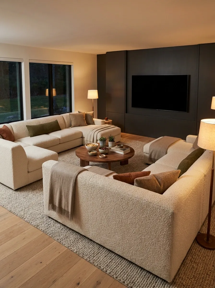 Turn a Large U-Shaped Sofa Into a Family Movie Setup