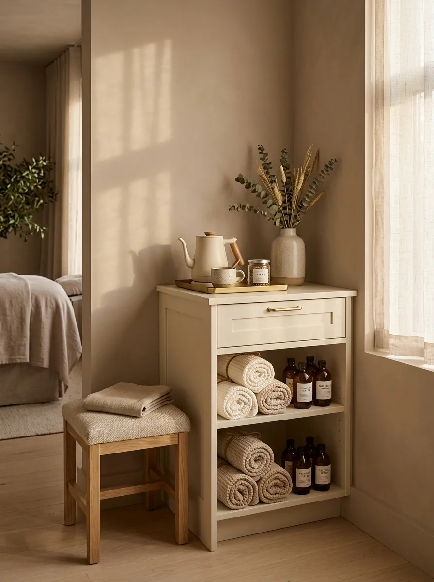 Turn an Awkward Corner Into a Compact Tea and Towel Station