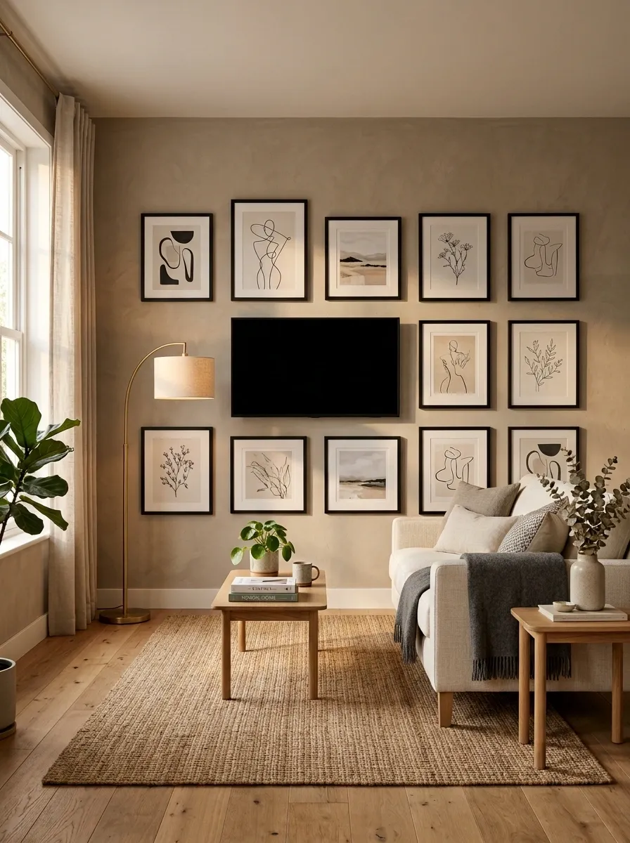TV Integrated Into a Gallery-Style Wall
